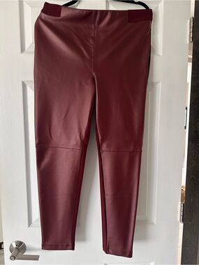Betabrand  Faux Leather Leggings in Burgundy size L